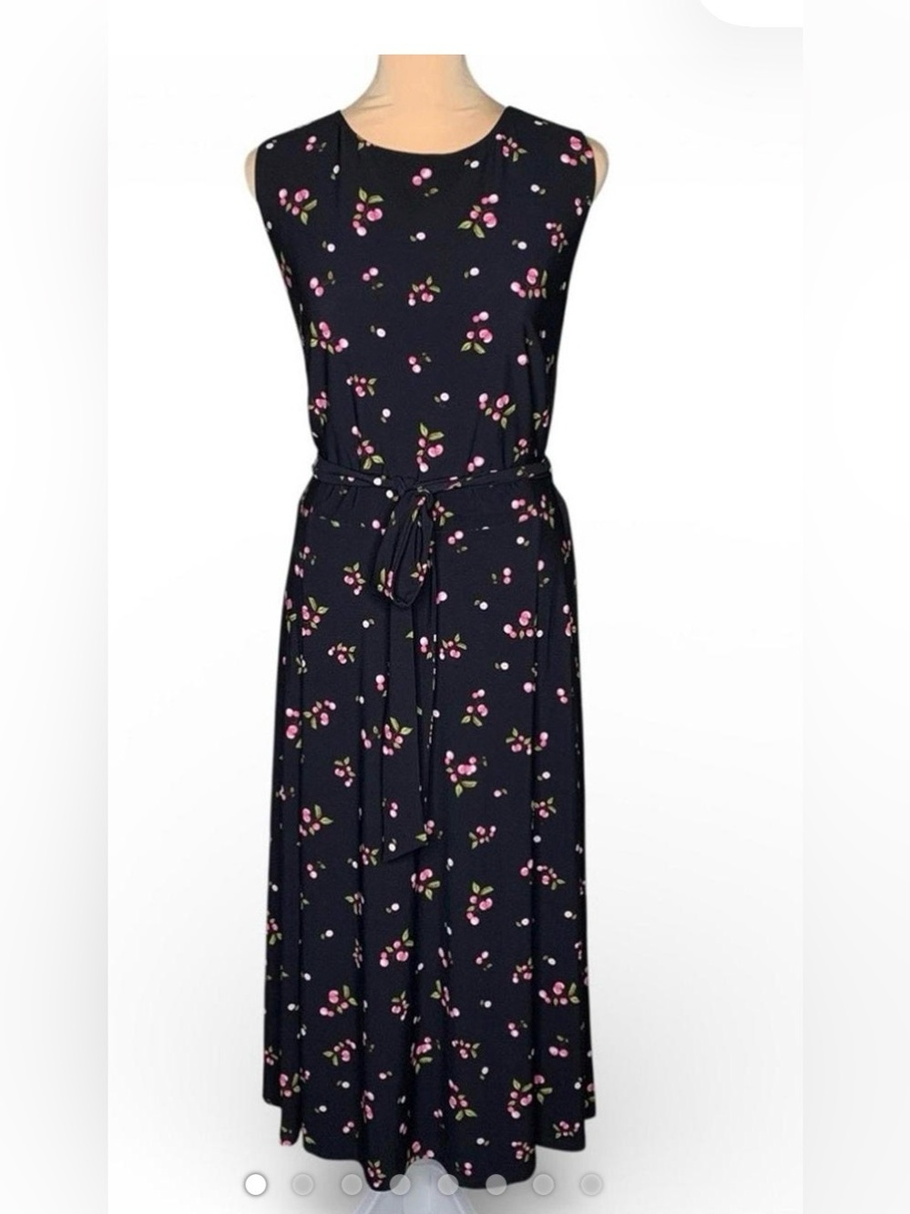 Black Anne Klein dress with pink cherries - size 6